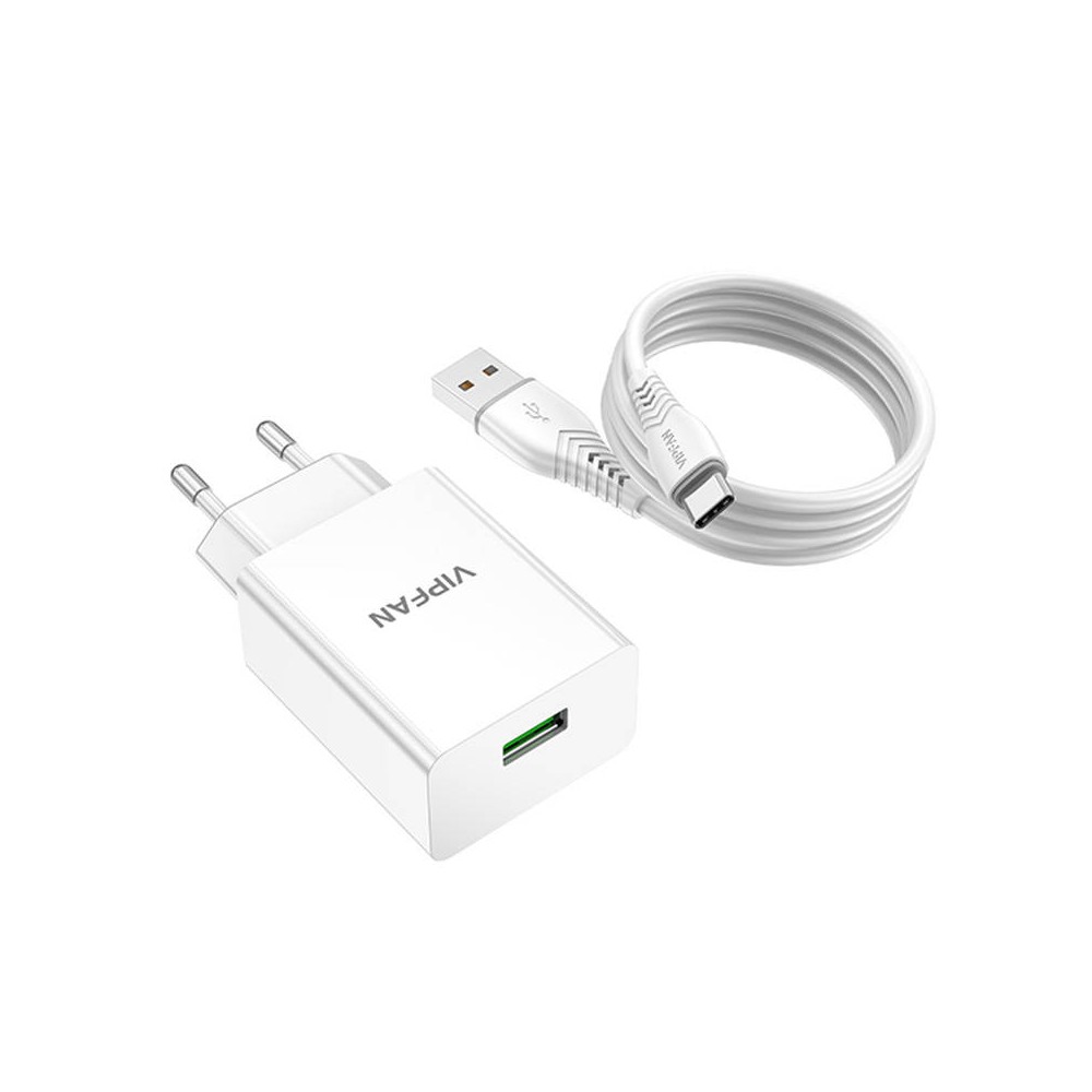 Vipfan E03 sieninis įkroviklis, 1x USB, 18 W, QC 3.0 + USB-C