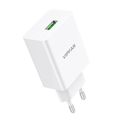 Vipfan E03 sieninis įkroviklis, 1x USB, 18 W, QC 3.0 + USB-C