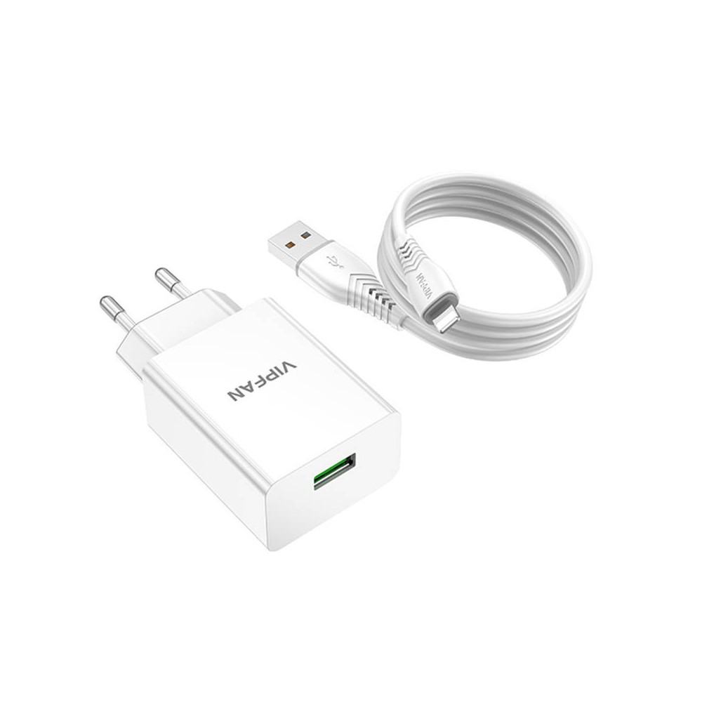 Vipfan E03 tinklo įkroviklis, 1x USB, 18 W, QC 3.0 +