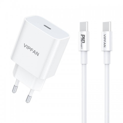 Vipfan E04 sieninis įkroviklis, USB-C, 20W, QC 3.0 + USB-C