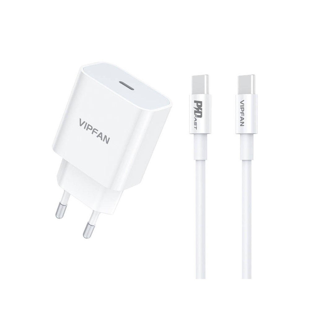 Vipfan E04 sieninis įkroviklis, USB-C, 20W, QC 3.0 + USB-C