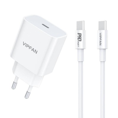 Vipfan E04 sieninis įkroviklis, USB-C, 20W, QC 3.0 + USB-C