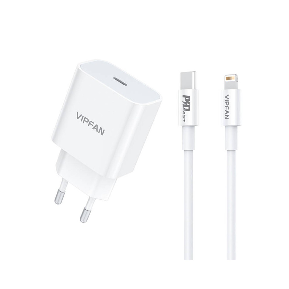 Vipfan E04 sieninis įkroviklis, USB-C, 20 W, QC 3.0 +