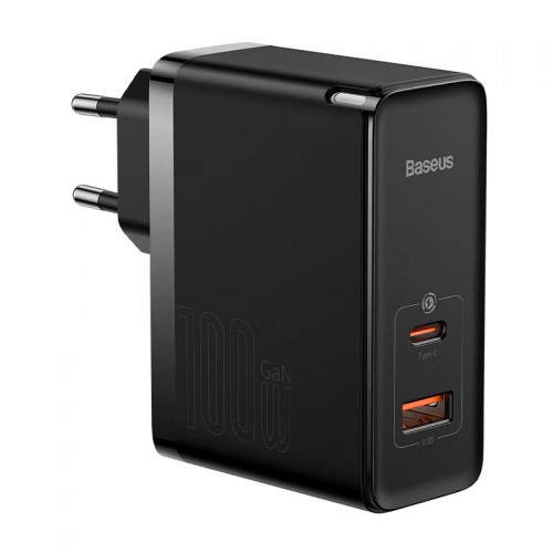 "Baseus GaN USB-C + USB sieninis įkroviklis, 100 W + 1 m