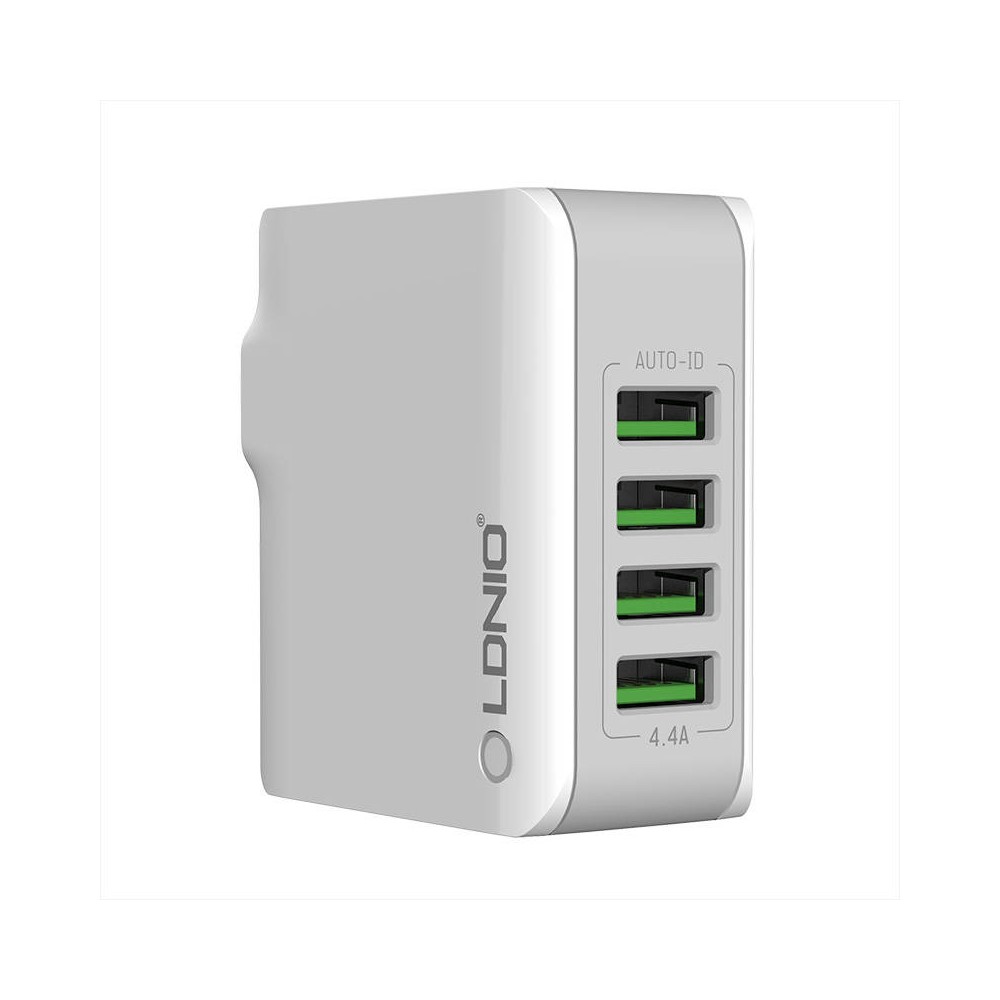 Sieninis įkroviklis LDNIO 4403, 4x USB, 22W (baltas)-USB