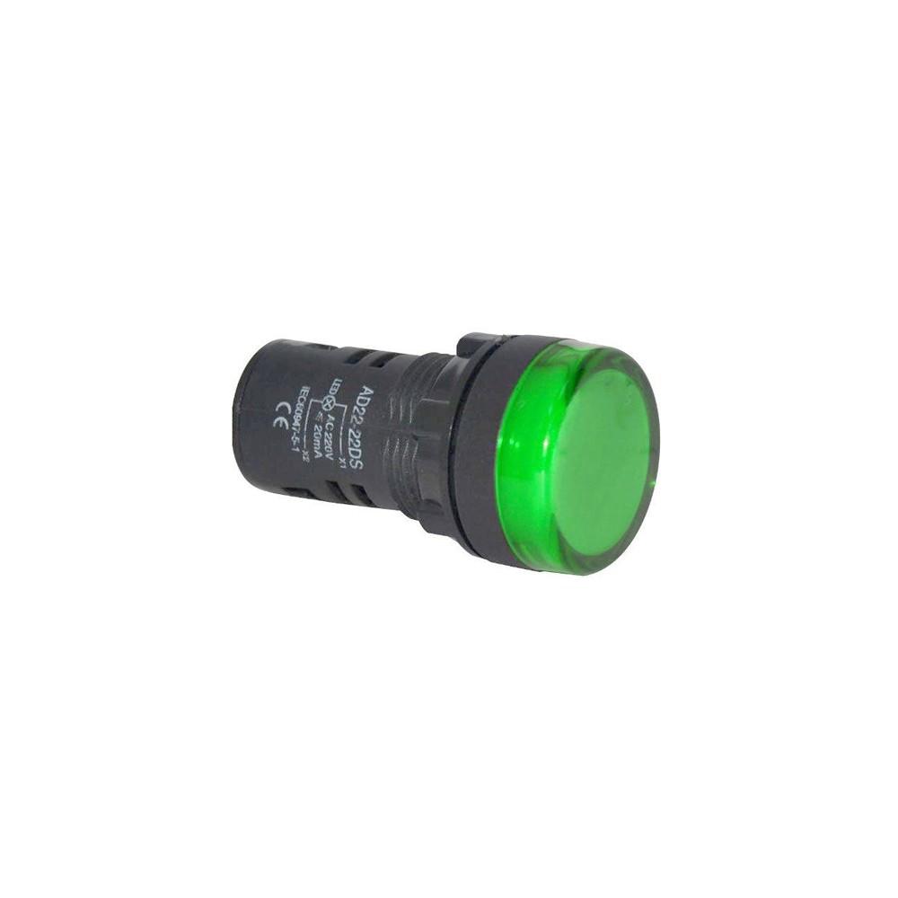 Apvali lempa 230V LED žalia 29mm HADEX-Indikatoriai