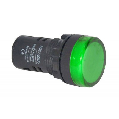 Apvali lempa 230V LED žalia 29mm HADEX-Indikatoriai