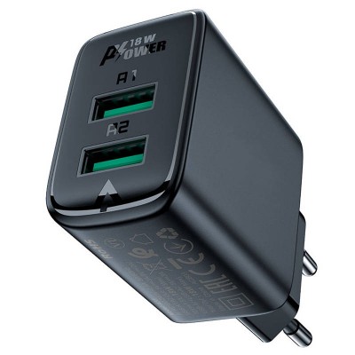 Sieninis įkroviklis Acefast A33, 2x USB, 18W, QC3.0