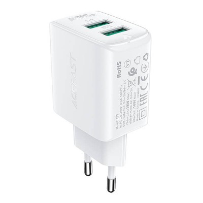 Sieninis įkroviklis Acefast A33, 2x USB, 18W, QC3.0