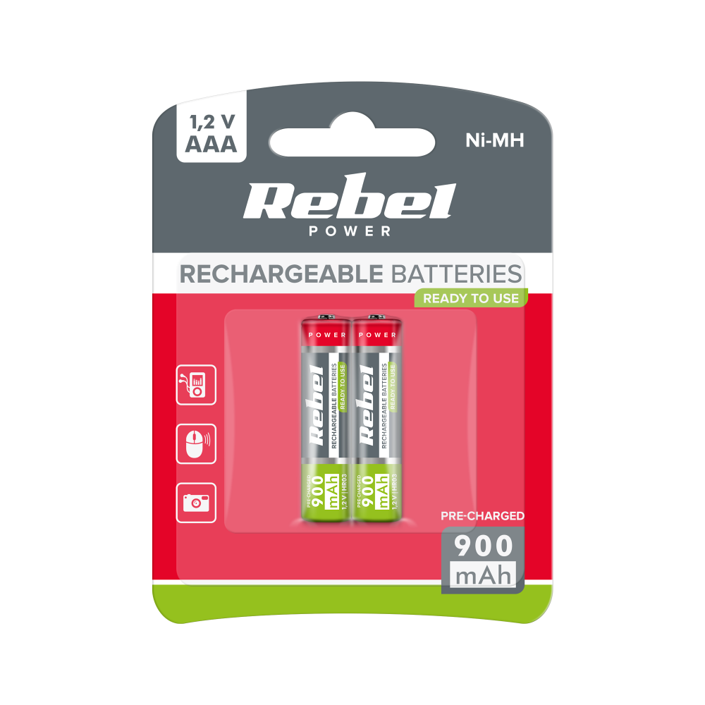 Akumulatorki REBEL HR03 900 mAh Ni-MH 2szt/bl-Pagrindinis