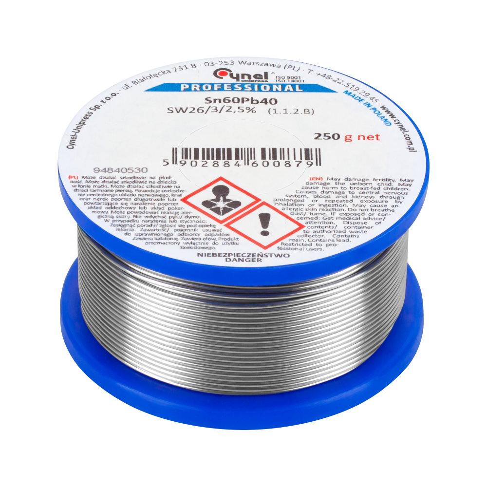 Cyna 2mm/250g Sn60Pb40 CYNEL-Lydmetaliai Cyna 2mm/250g Sn60Pb40 CYNEL-Lydmetaliai