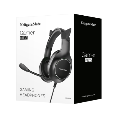 Kruger&Matz Gamer Kids juodos spalvos žaidimų ausinės į