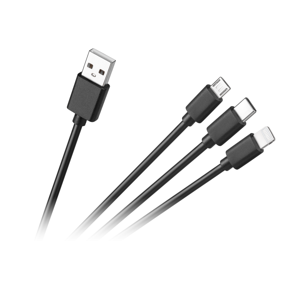 Jungiamasis kabelis 3in1, USB A - mikro/USB-C/Lightning 1,2 Jungiamasis kabelis 3in1, USB A - mikro/USB-C/Lightning 1,2