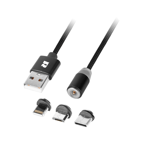 Magnetinis USB kabelis 3in1 microUSB, C tipo USB, "Lightning"