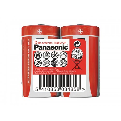 Baterija D (R20) Zn-Cl PANASONIC Raudona 2S-ZnCl baterijos