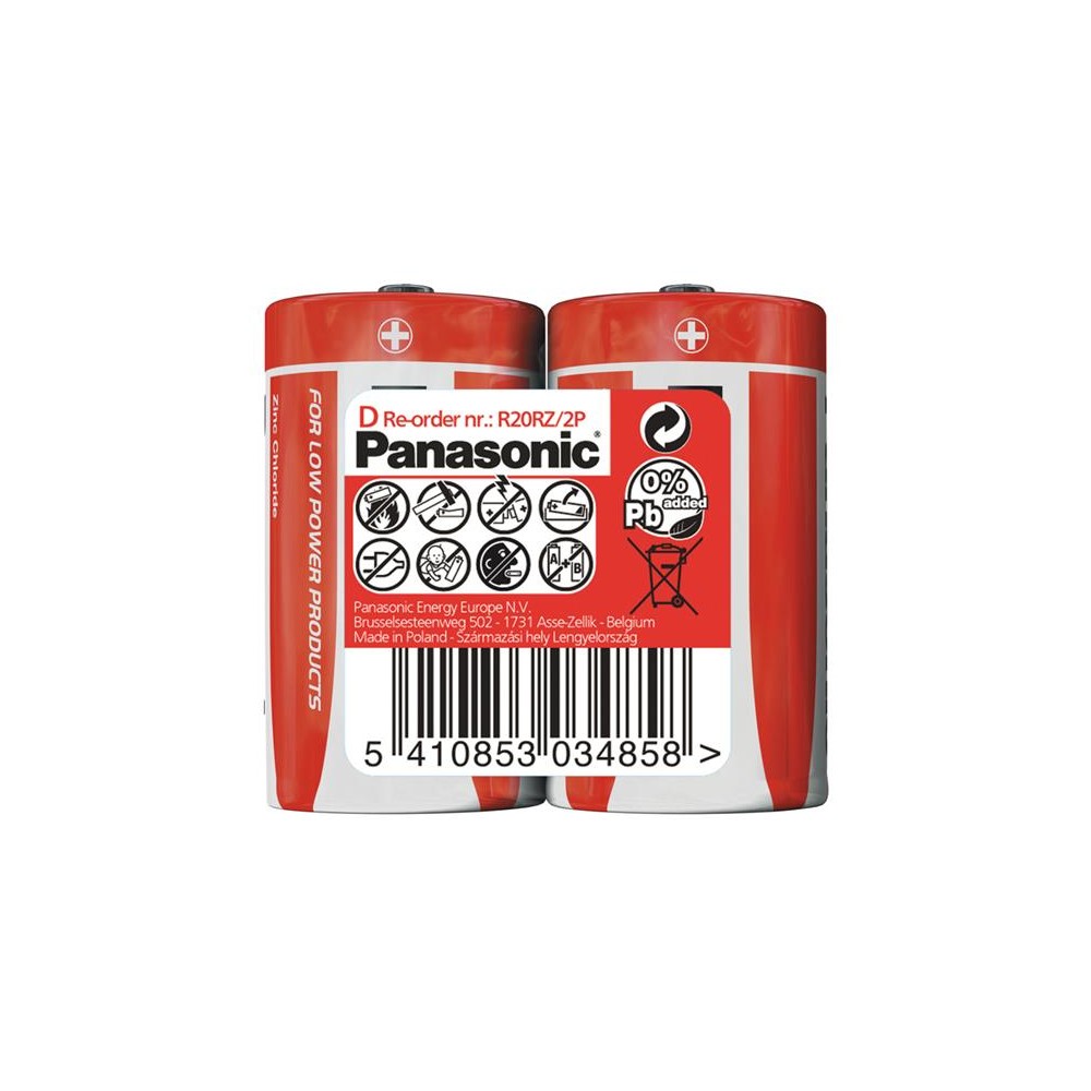 Baterija D (R20) Zn-Cl PANASONIC Raudona 2S-ZnCl baterijos