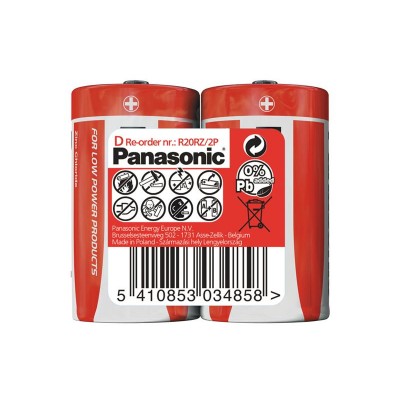 Baterija D (R20) Zn-Cl PANASONIC Raudona 2S-ZnCl baterijos