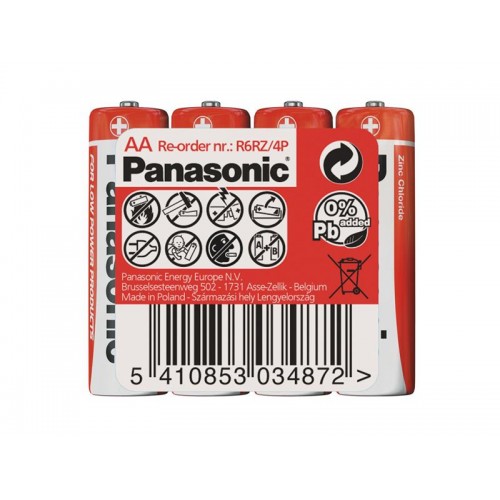 Baterija AA (R6) Zn-Cl PANASONIC Raudona 4S-ZnCl baterijos