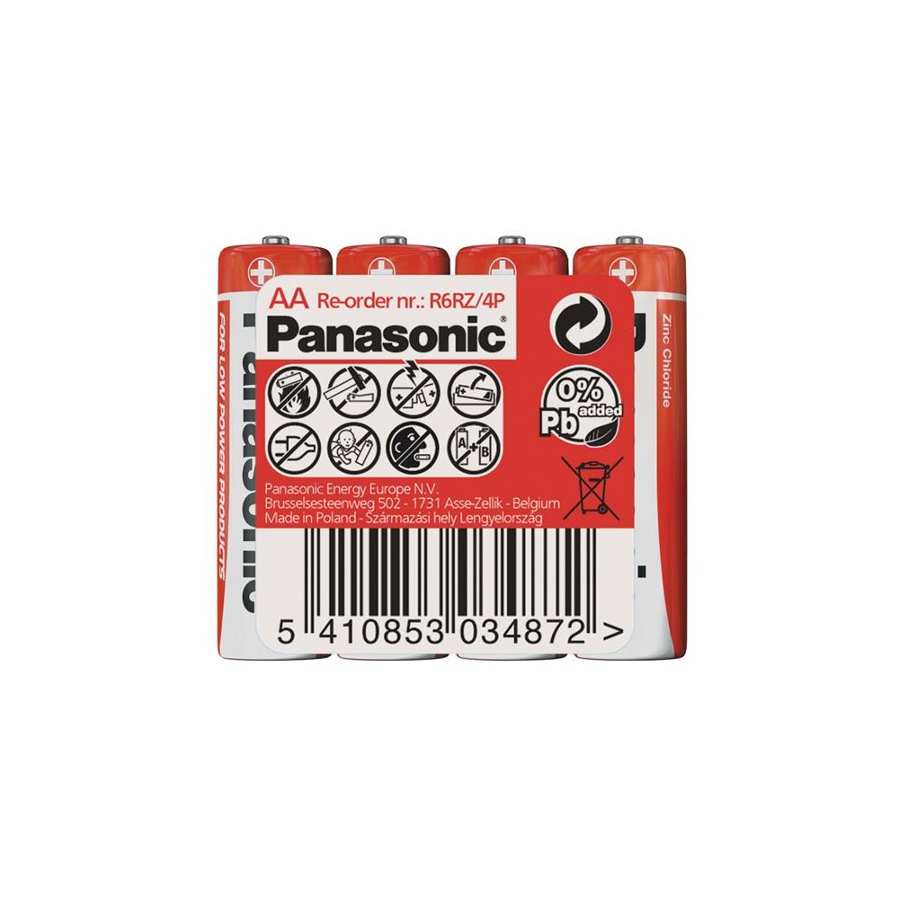 Baterija AA (R6) Zn-Cl PANASONIC Raudona 4S-ZnCl baterijos
