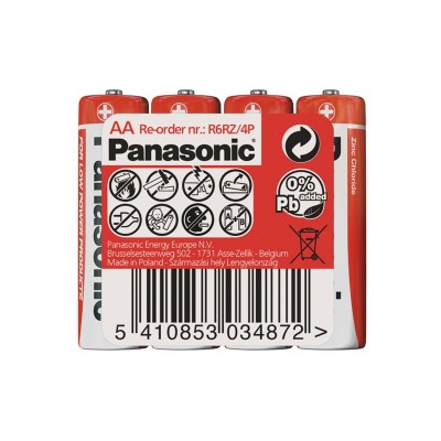 Baterija AA (R6) Zn-Cl PANASONIC Raudona 4S-ZnCl baterijos