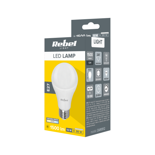 LED "Rebel" lempa A60 12W, E27, 4000K, 230V-LED lemputės