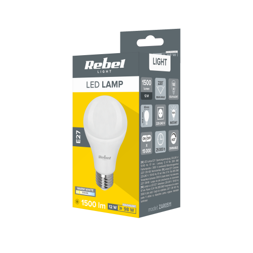 LED "Rebel" lempa A60 12W, E27, 3000K, 230V-LED lemputės