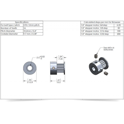 Pavara GT2 16 dantų 5mm - "RepRap" 3D CNC spausdintuvas-