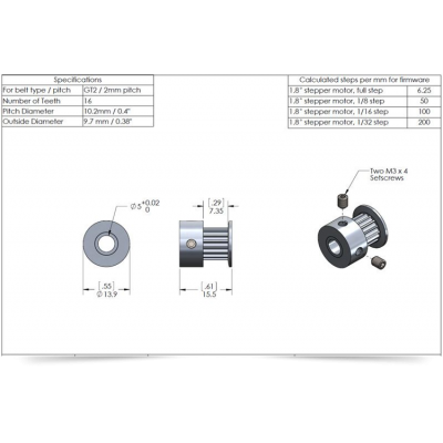 Pavara GT2 16 dantų 5mm - "RepRap" 3D CNC spausdintuvas-