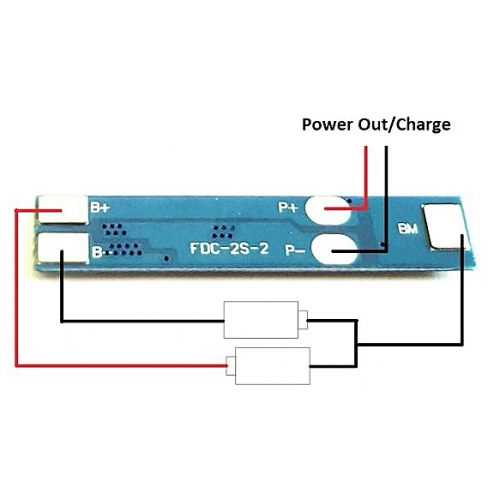 BMS PCM PCB įkrovimo ir apsaugos modulis 18650 elementams - 2S