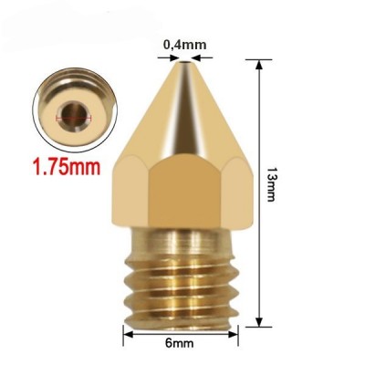 0,4 mm M6 antgalis - Gijos 1,75 mm - H13 mm - Smailėjantis -