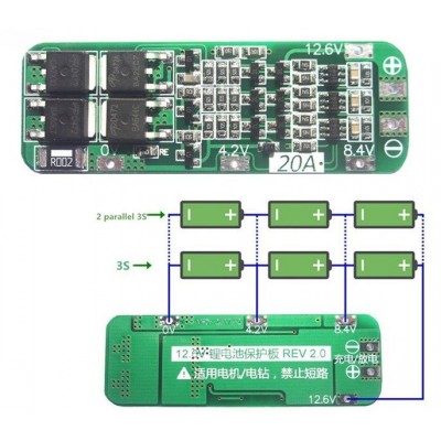 BMS PCM PCB įkrovimo ir apsaugos modulis ličio