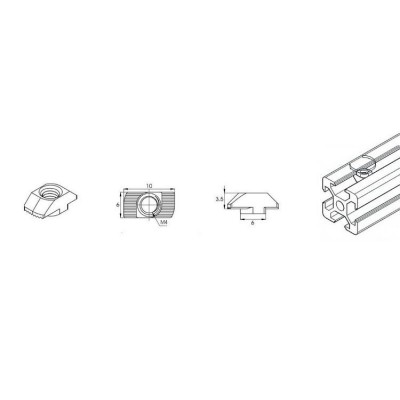 Veržlė - T M4 aliuminio profiliui 2020 - 10 vnt. - TSLOT