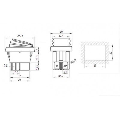 Klavišinis jungiklis KCD4-B - 16A/250V - dvigubas - ON-OFF-