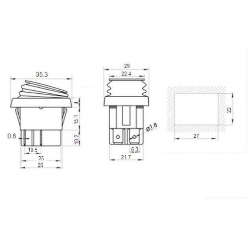 Klavišinis jungiklis KCD4-R - 16A/250V - Dvigubas - ON-OFF -