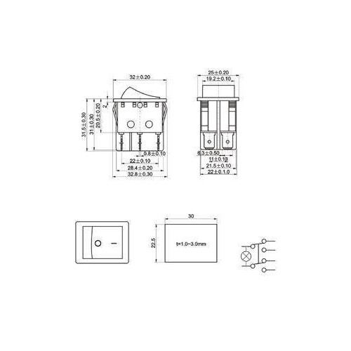 Rakto jungiklis RS203-6C3R - 15A/250V - Dvigubas - Į-OFF-Į -