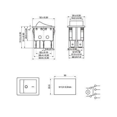 Rakto jungiklis RS203-6C3R - 15A/250V - Dvigubas - Į-OFF-Į -
