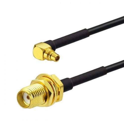 Perėjimas - SMA lizdas į MMCX - kampinis adapteris su 100 mm