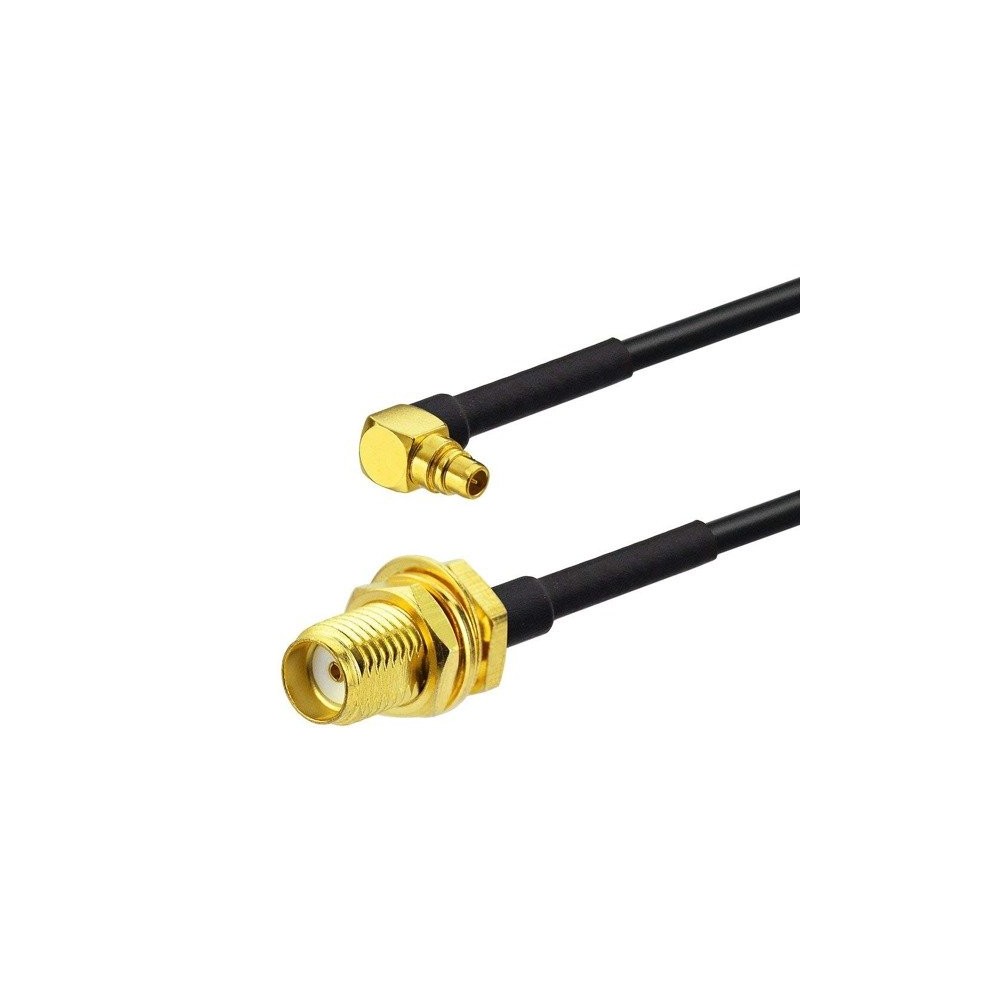 Perėjimas - SMA lizdas į MMCX - kampinis adapteris su 100 mm
