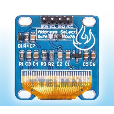 0,96' 128x64 OLED ekranas su I2C - SSD1306 - balta-