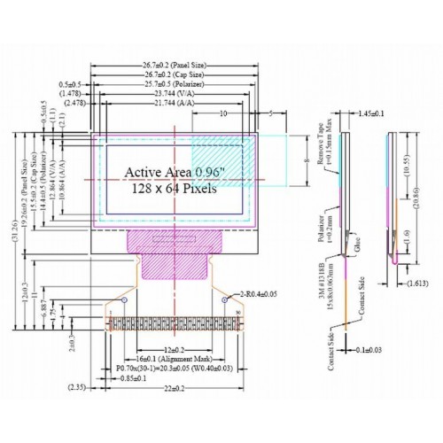 0,96' 128x64 OLED ekranas su I2C - SSD1306 - balta-