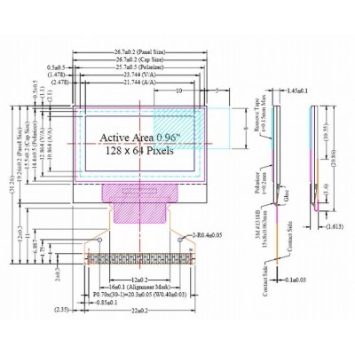 0,96' 128x64 OLED ekranas su I2C - SSD1306 - balta-