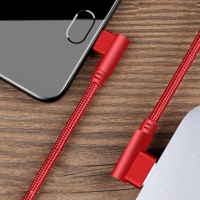 USB laidas - "micro USB - kampu - Raudona 100 cm-Pagrindinis