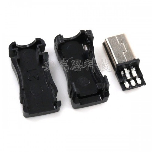 Mini USB kištukas - prie kabelio tvirtinamas - Mini USB kištukas - prie kabelio tvirtinamas -