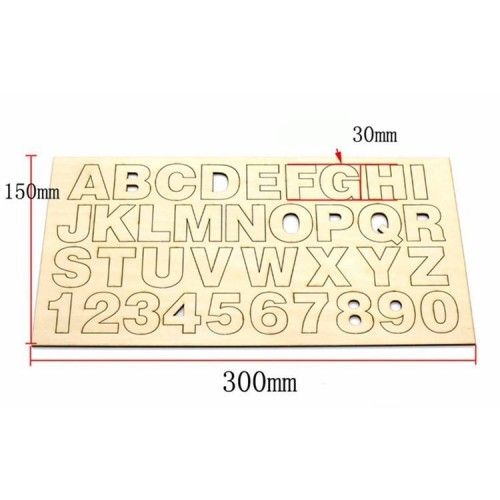 Medinė fanera su abėcėle ir skaičiais 0-9 - Formatas 300x150x3 Medinė fanera su abėcėle ir skaičiais 0-9 - Formatas 300x150x3