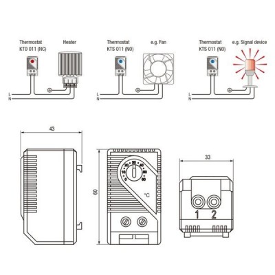Mini termostatas - 0°-60°C - NE - KTS011 - 230 V AC - uždarymo