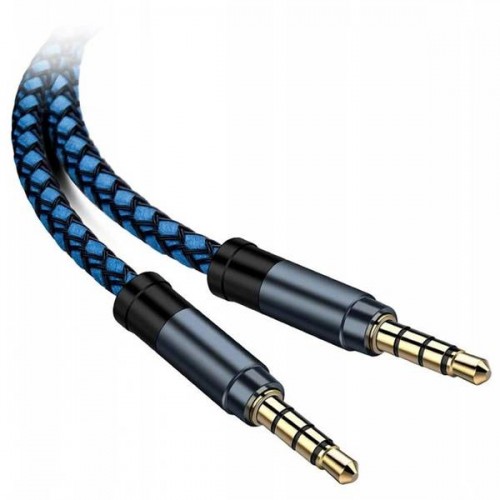 Mini jack 3,5 mm kabelis - 2 m nailono - adapteris 2x mini jack Mini jack 3,5 mm kabelis - 2 m nailono - adapteris 2x mini jack