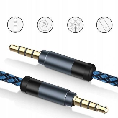 Mini jack 3,5 mm kabelis - 2 m nailono - adapteris 2x mini jack