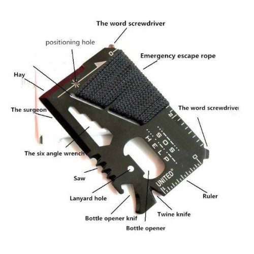 Išgyvenimo kortelė - MULTITOOL - SOS HELP - juodos spalvos -
