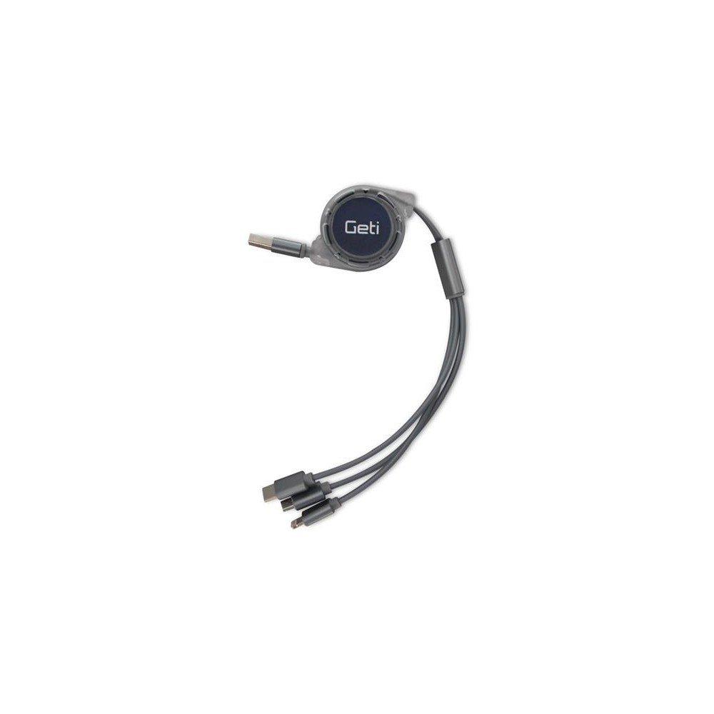 Kabelis GETI GCU 04 USB 3in1 sidabrinis ištraukiamas-Duomenų ir