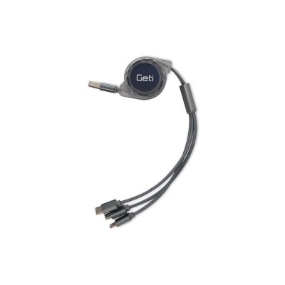 Kabelis GETI GCU 04 USB 3in1 sidabrinis ištraukiamas-Duomenų ir